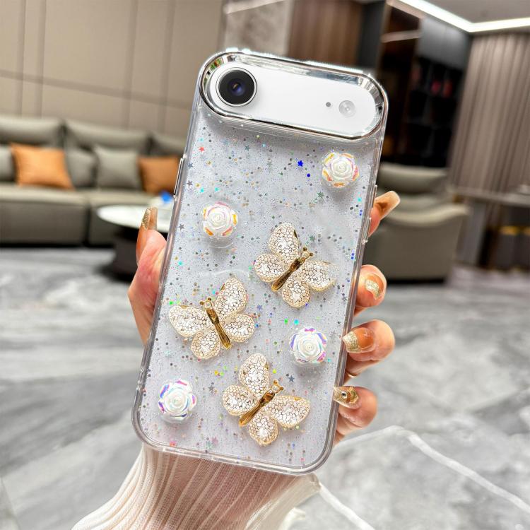 For iPhone Air Glitter 3D Butterfly TPU Phone Case(Gold)
