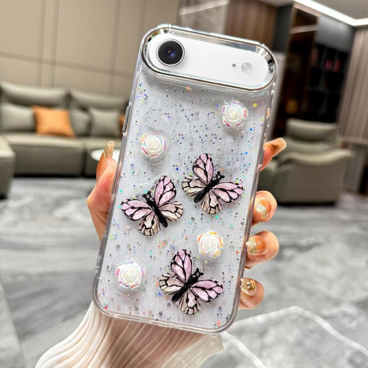 For iPhone Air Glitter 3D Butterfly TPU Phone Case(Pink)