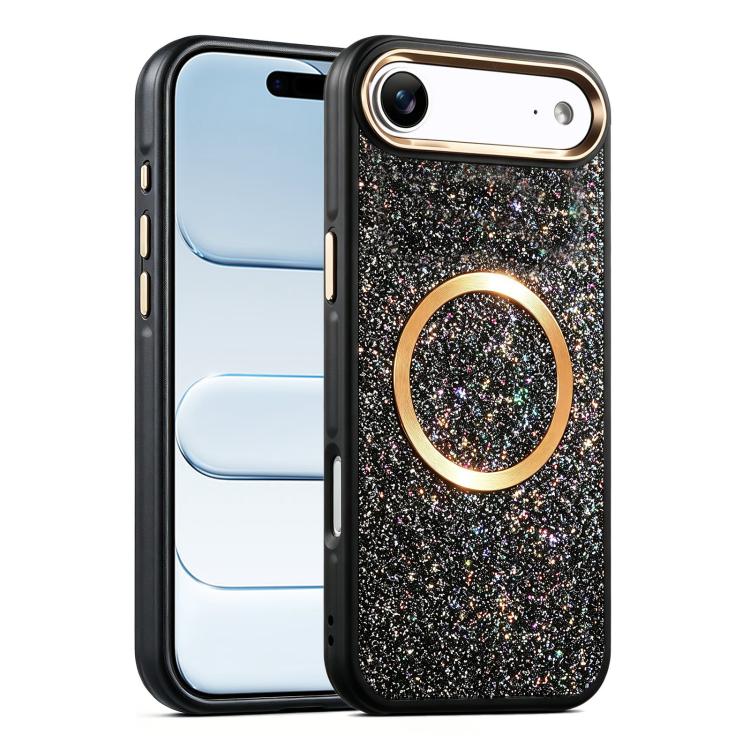 For iPhone Air Glitter Airbag Shockproof Magnetic Phone Case(Black)