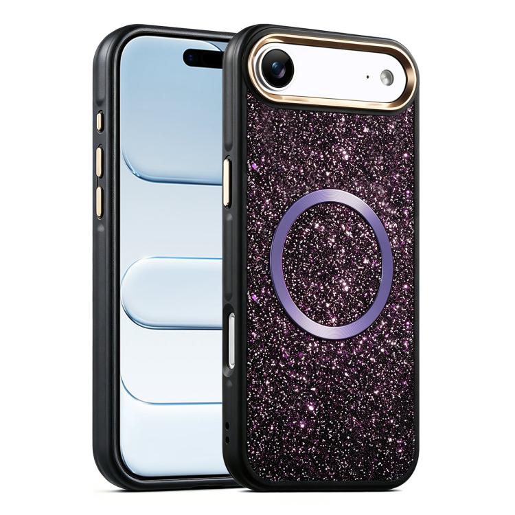 For iPhone Air Glitter Airbag Shockproof Magnetic Phone Case(Dark Purple)