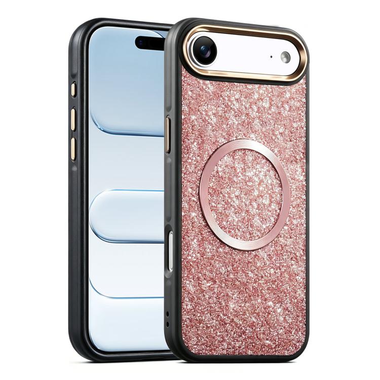 For iPhone Air Glitter Airbag Shockproof Magnetic Phone Case(Pink)