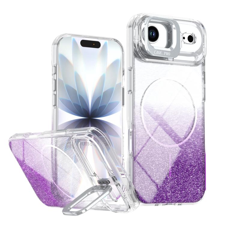 For iPhone Air Glitter Gradient Magnetic Lens Frame Holder Phone Case(Purple)