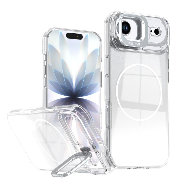 For iPhone Air Glitter Gradient Magnetic Lens Frame Holder Phone Case(White)