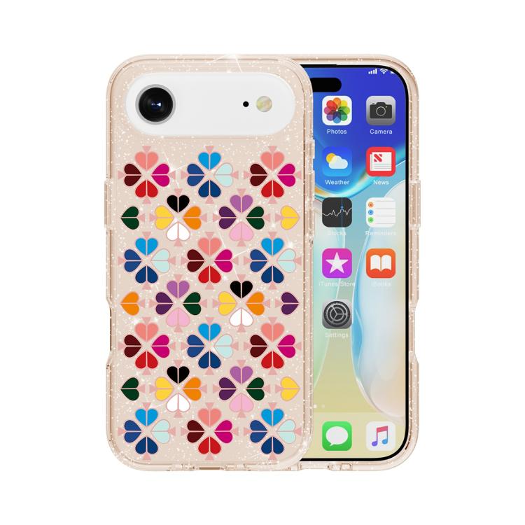 For iPhone Air Glittering Crystal Red Heart Pattern Phone Case(Gold)