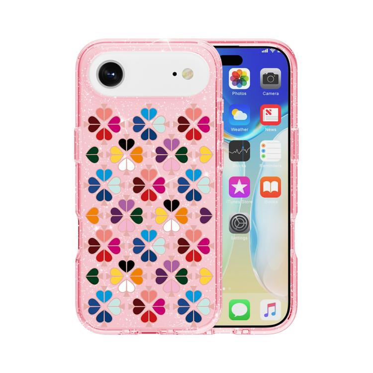 For iPhone Air Glittering Crystal Red Heart Pattern Phone Case(Pink)