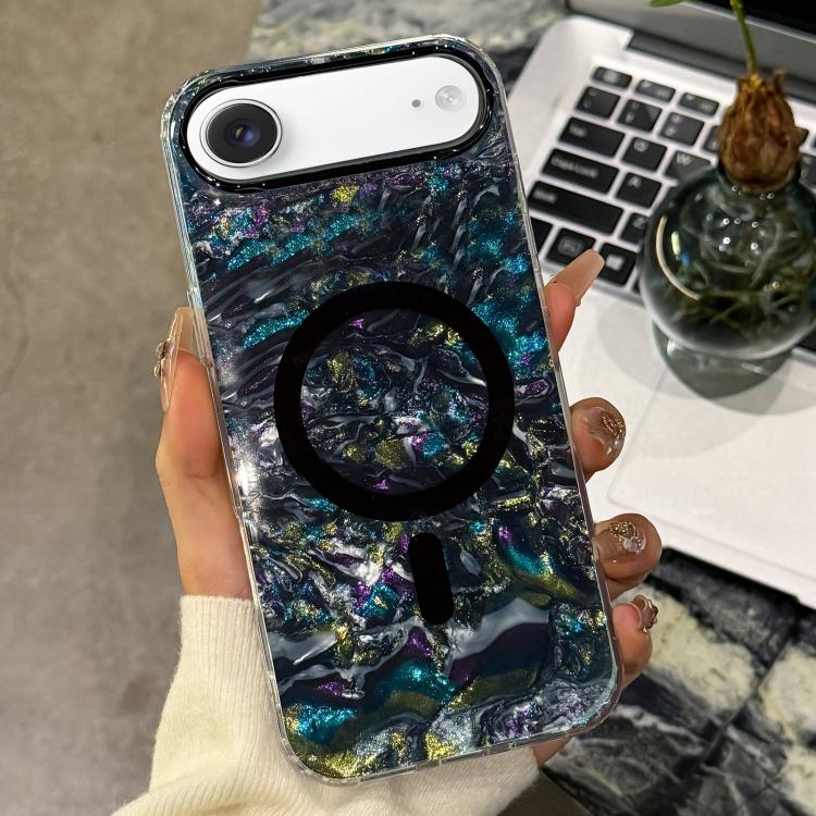 For iPhone Air Gold-plated Shell Texture Magnetic Phone Case(Black)
