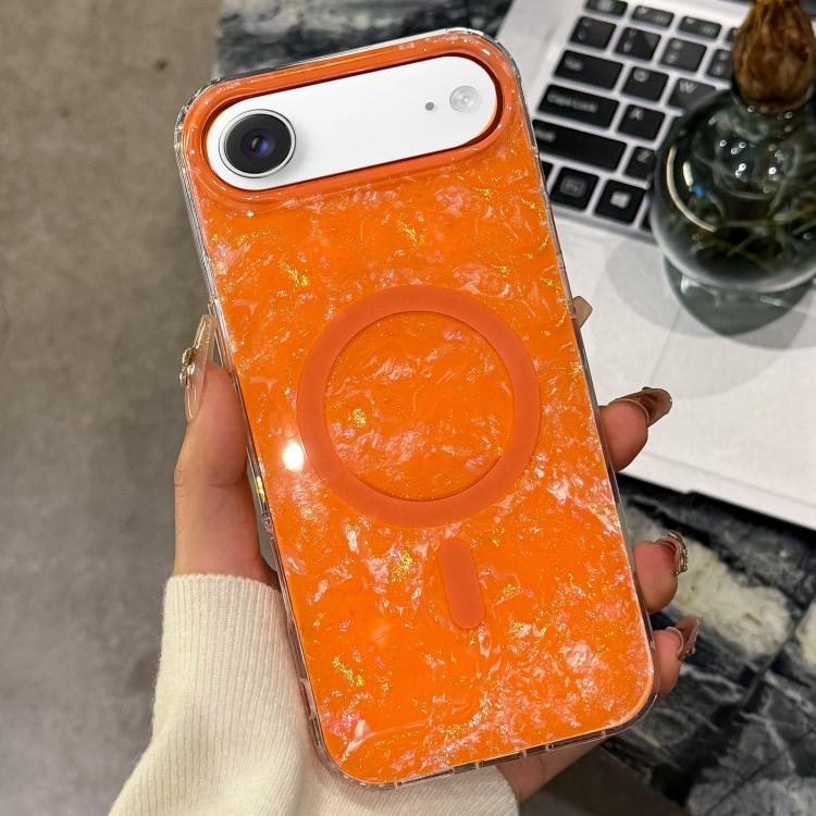 For iPhone Air Gold-plated Shell Texture Magnetic Phone Case(Orange)
