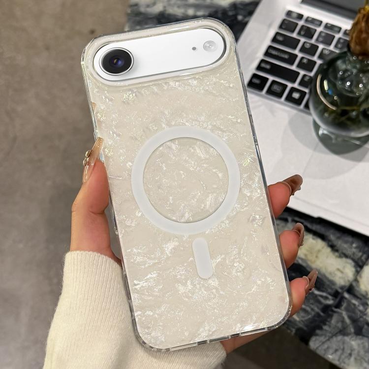 For iPhone Air Gold-plated Shell Texture Magnetic Phone Case(White)