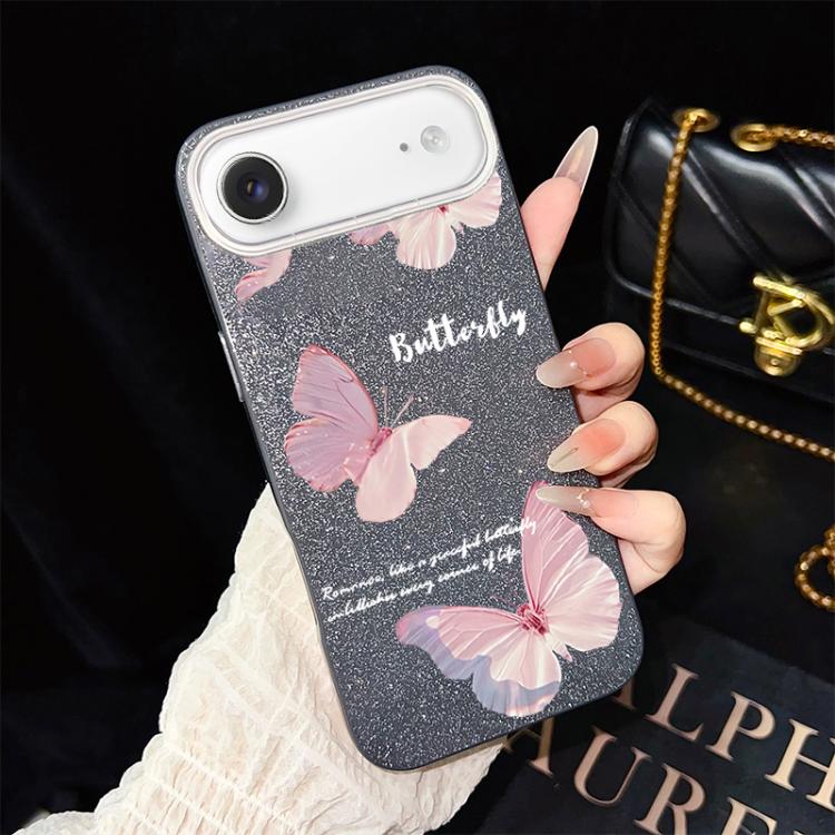 For iPhone Air Gradient Butterflies Pattern IMD Glitter PC Hybrid TPU Phone Case(Black)