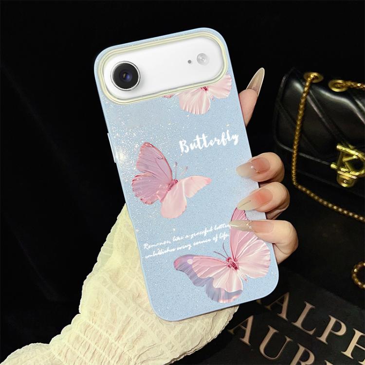 For iPhone Air Gradient Butterflies Pattern IMD Glitter PC Hybrid TPU Phone Case(Blue)