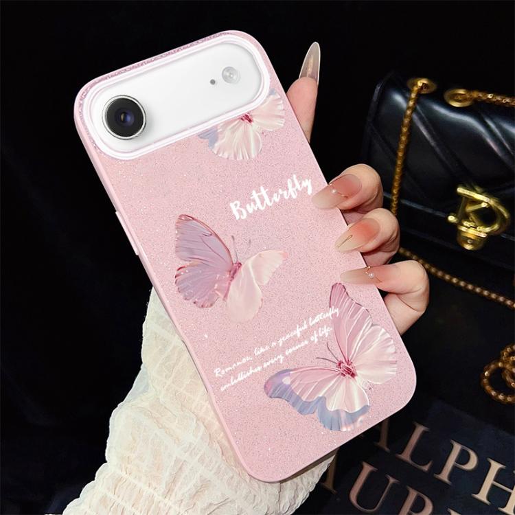 For iPhone Air Gradient Butterflies Pattern IMD Glitter PC Hybrid TPU Phone Case(Pink)