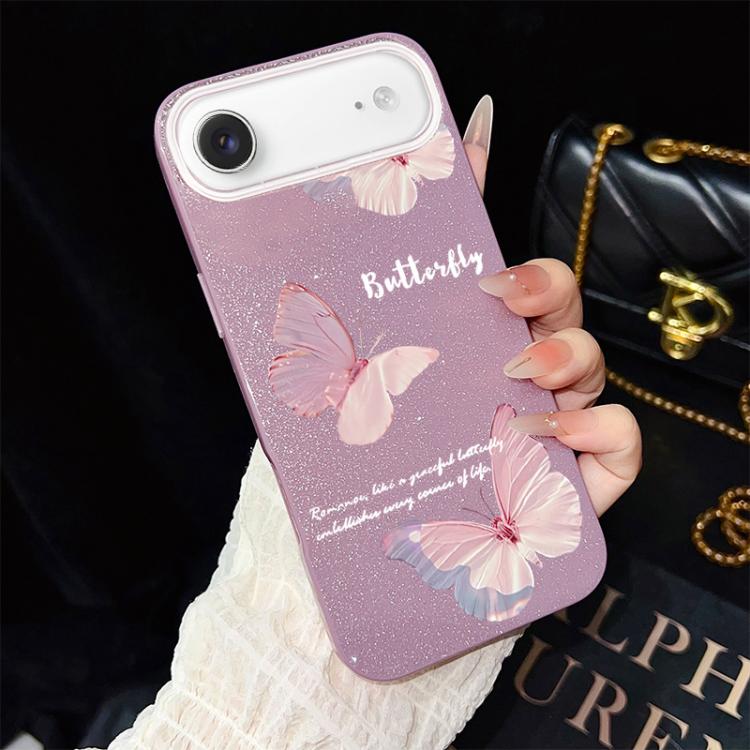 For iPhone Air Gradient Butterflies Pattern IMD Glitter PC Hybrid TPU Phone Case(Purple)