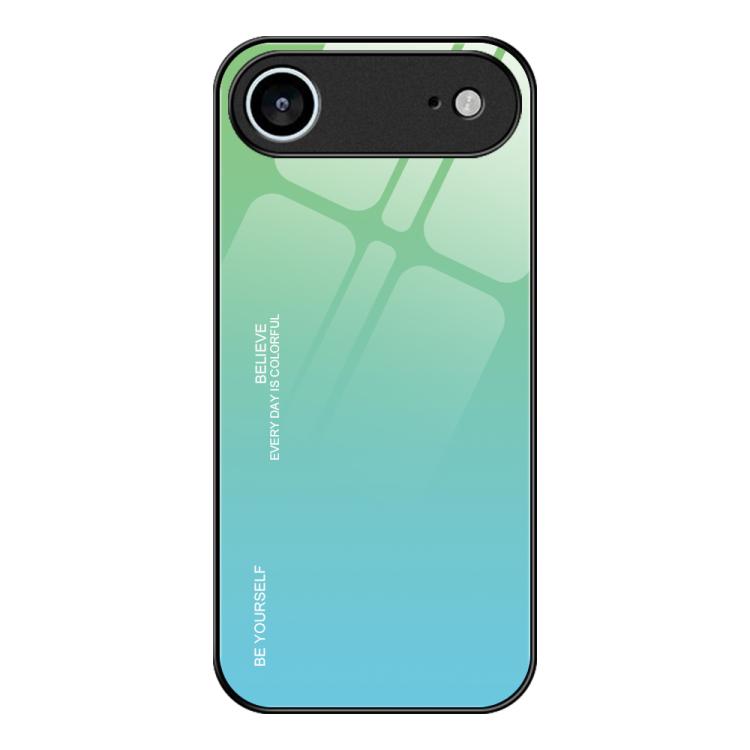 For iPhone Air Gradient Color Glass Phone Case(Green Cyan)