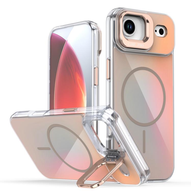 For iPhone Air Gradient Discolor Lens Kickstand Magsafe Phone Case(Desert Gold)