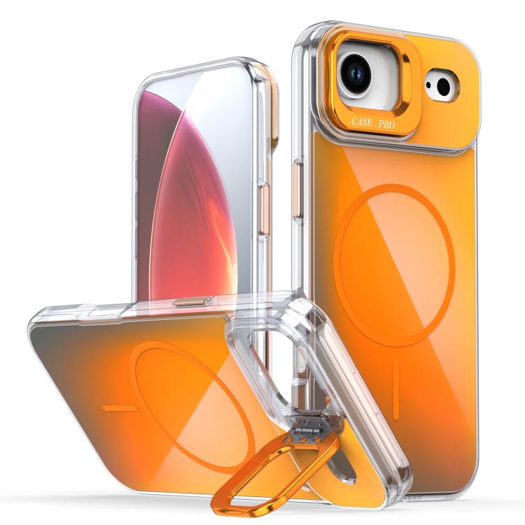 For iPhone Air Gradient Discolor Lens Kickstand Magsafe Phone Case(Orange)