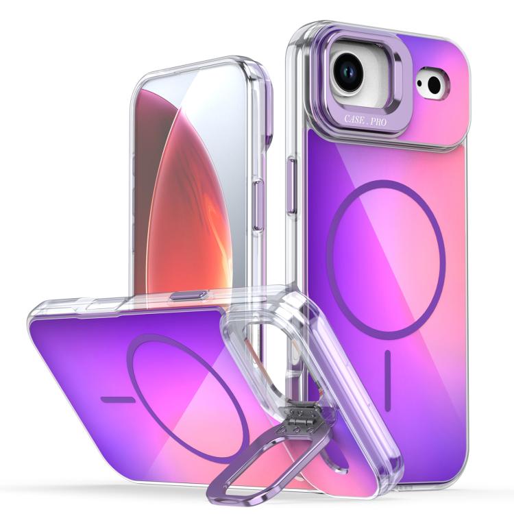 For iPhone Air Gradient Discolor Lens Kickstand Magsafe Phone Case(Purple)