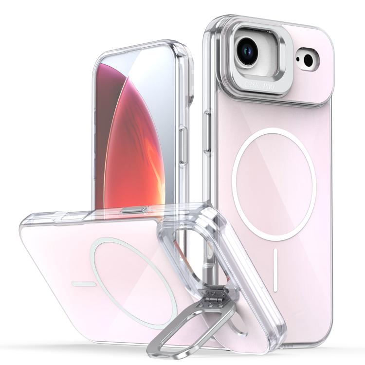 For iPhone Air Gradient Discolor Lens Kickstand Magsafe Phone Case(White)