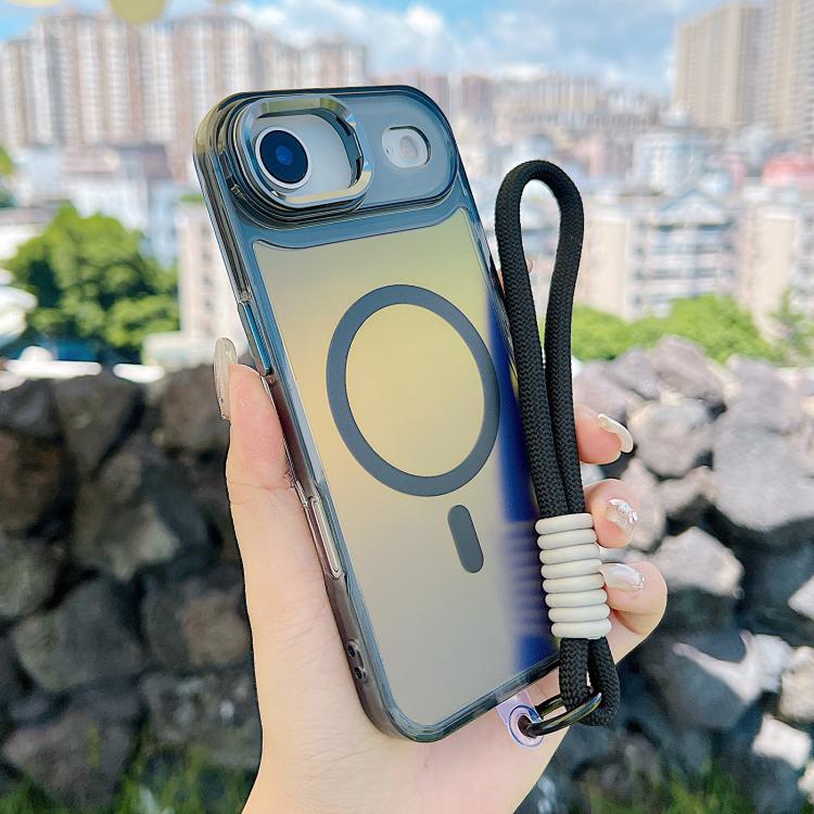 For iPhone Air Gradient Discolor MagSafe Phone Case with Holder / Wrist Strap(Black)