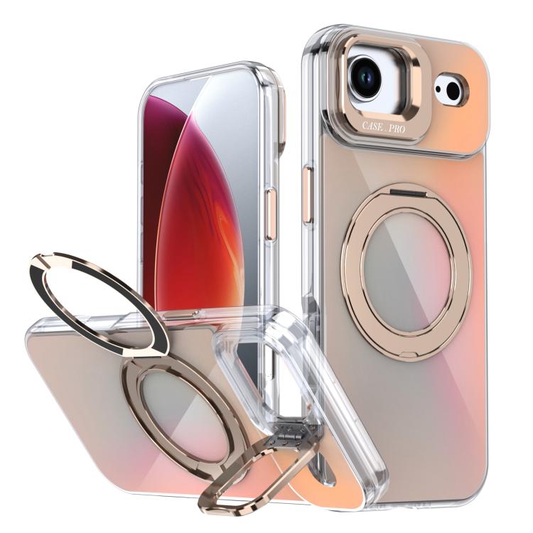 For iPhone Air Gradient Discolor Rotating Holder Lens Kickstand Magsafe Phone Case(Desert Gold)