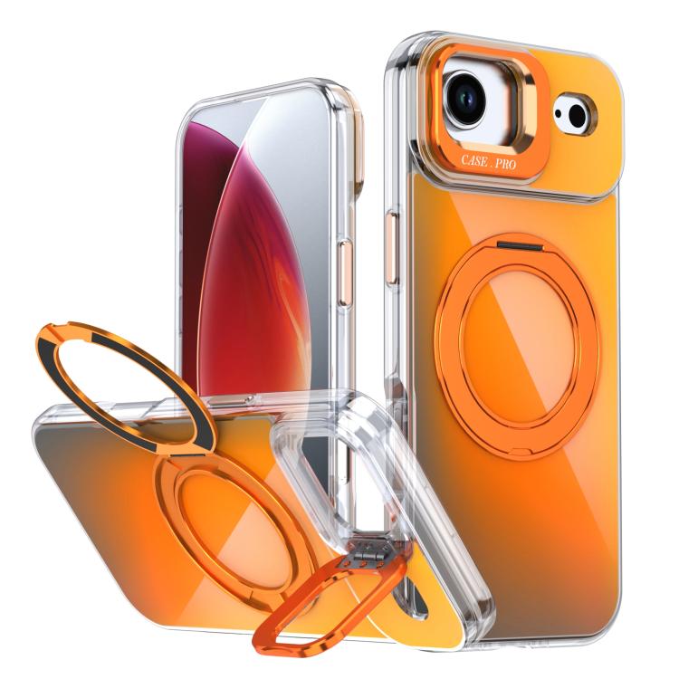 For iPhone Air Gradient Discolor Rotating Holder Lens Kickstand Magsafe Phone Case(Orange)