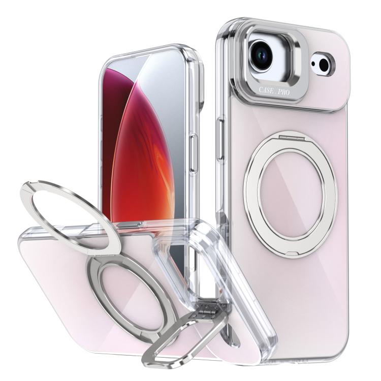 For iPhone Air Gradient Discolor Rotating Holder Lens Kickstand Magsafe Phone Case(White)