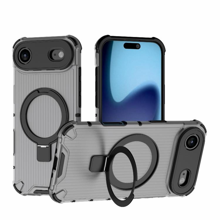 For iPhone Air Grating Holder Shockproof Phone Case(Transparent Black)