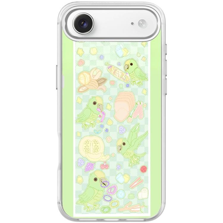 For iPhone Air Green Parrot Pattern Magnetic Phone Case(Transparent White)