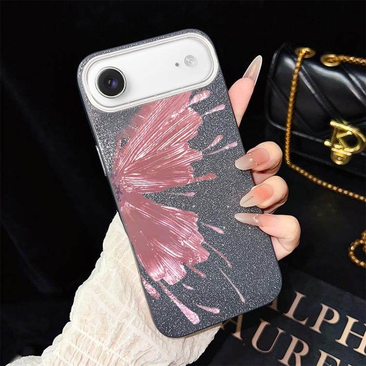 For iPhone Air Half Butterfly Pattern IMD Glitter PC Hybrid TPU Phone Case(Black)