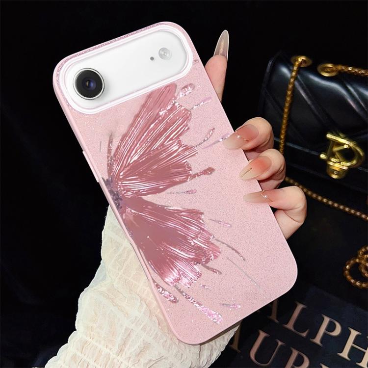 For iPhone Air Half Butterfly Pattern IMD Glitter PC Hybrid TPU Phone Case(Pink)