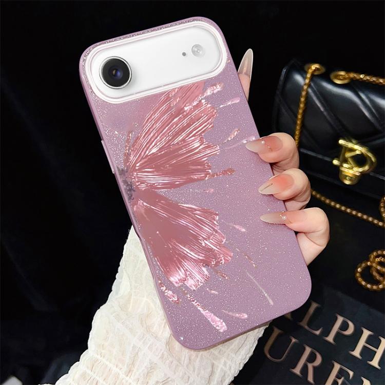 For iPhone Air Half Butterfly Pattern IMD Glitter PC Hybrid TPU Phone Case(Purple)