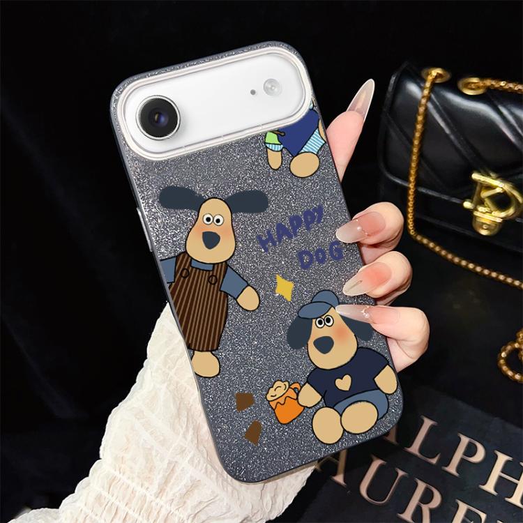 For iPhone Air Happy Dog Pattern IMD Glitter PC Hybrid TPU Phone Case(Black)