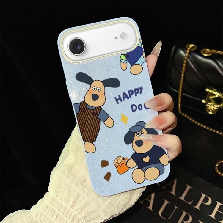 For iPhone Air Happy Dog Pattern IMD Glitter PC Hybrid TPU Phone Case(Blue)