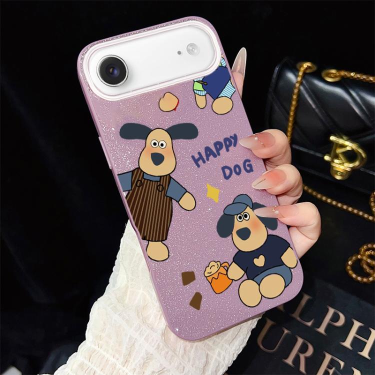 For iPhone Air Happy Dog Pattern IMD Glitter PC Hybrid TPU Phone Case(Purple)