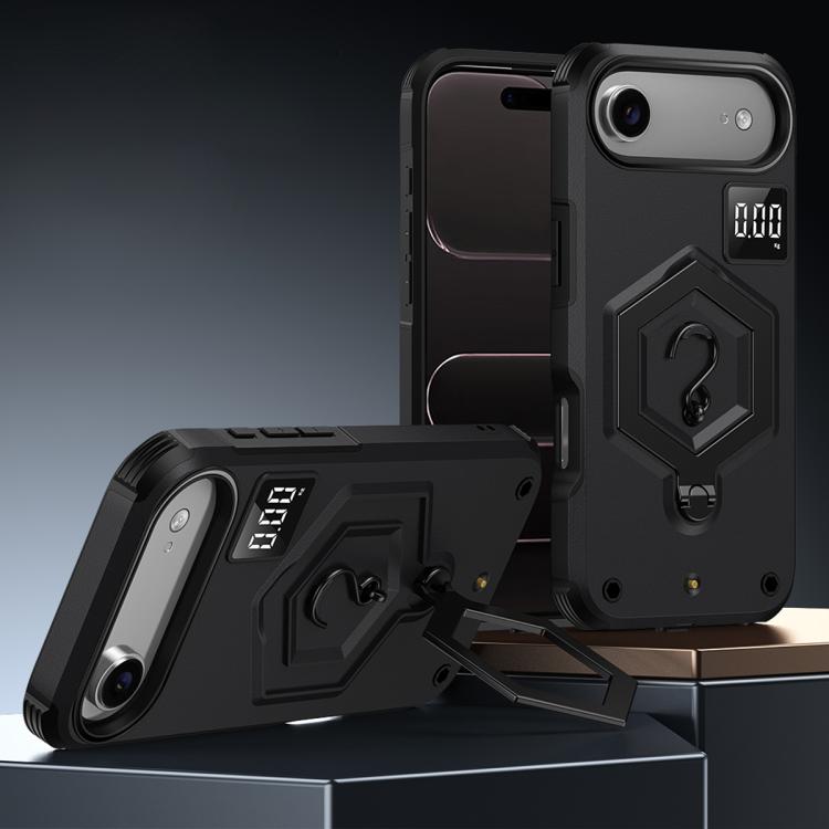 For iPhone Air Hexagon Armor Magnetic Holder Weighing Scale Phone Case(Black)