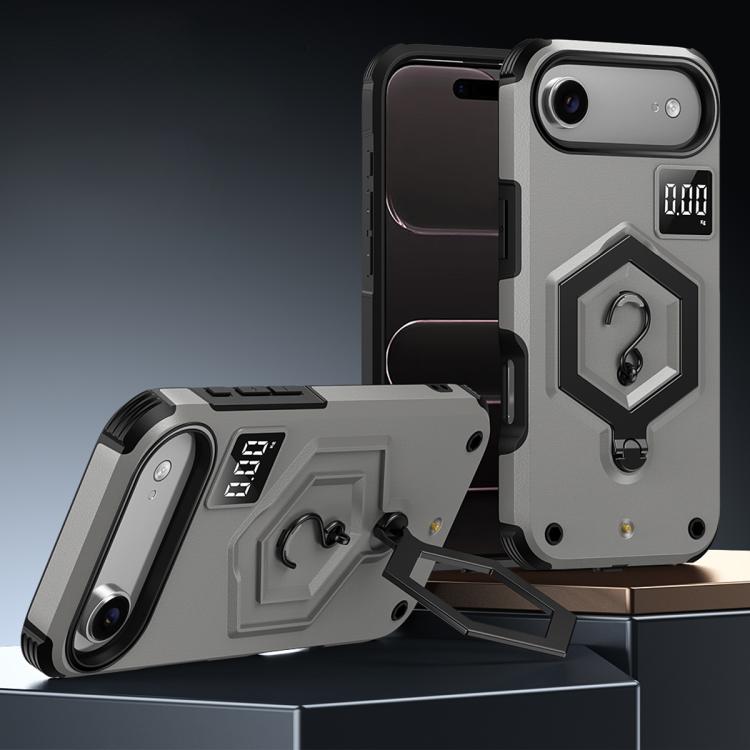 For iPhone Air Hexagon Armor Magnetic Holder Weighing Scale Phone Case(Grey)
