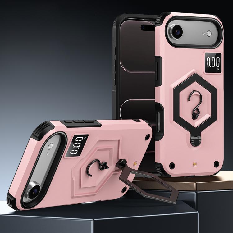 For iPhone Air Hexagon Armor Magnetic Holder Weighing Scale Phone Case(Pink)