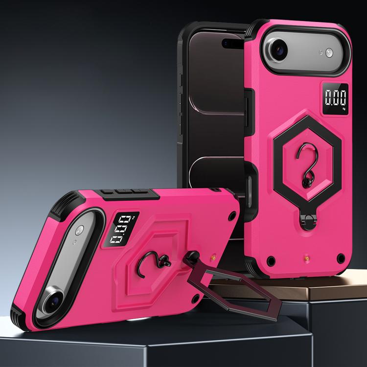 For iPhone Air Hexagon Armor Magnetic Holder Weighing Scale Phone Case(Rose Red)
