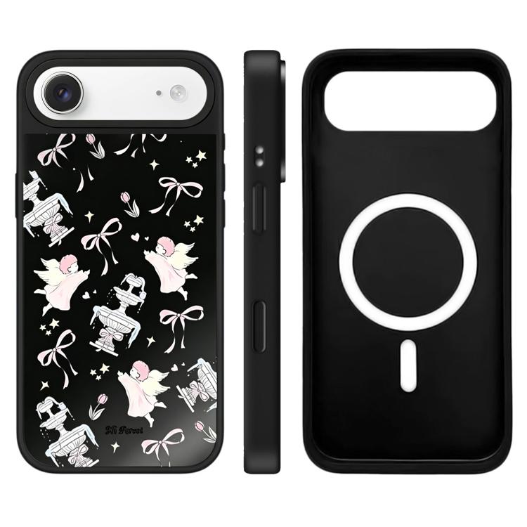For iPhone Air Hi Forest Series Pattern Camera Control Button Mirror Magnetic Phone Case(Angel Bow Black)