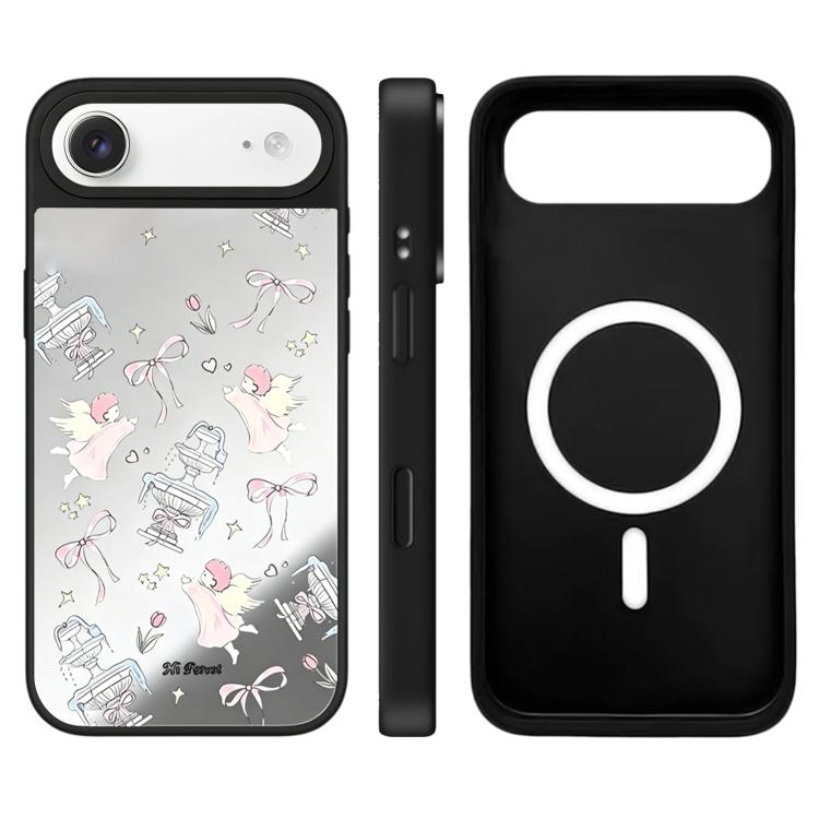 For iPhone Air Hi Forest Series Pattern Camera Control Button Mirror Magnetic Phone Case(Angel Bow Silver)