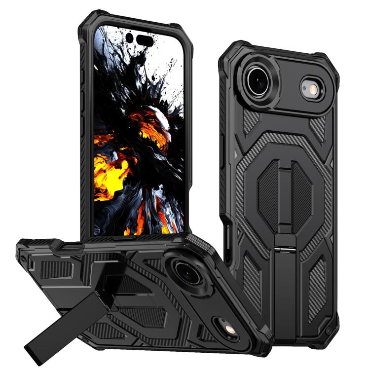 For iPhone Air Hidden Metal Holder Magnetic Shockproof Phone Case(Black)