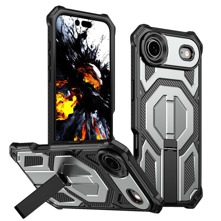 For iPhone Air Hidden Metal Holder Magnetic Shockproof Phone Case(Grey)