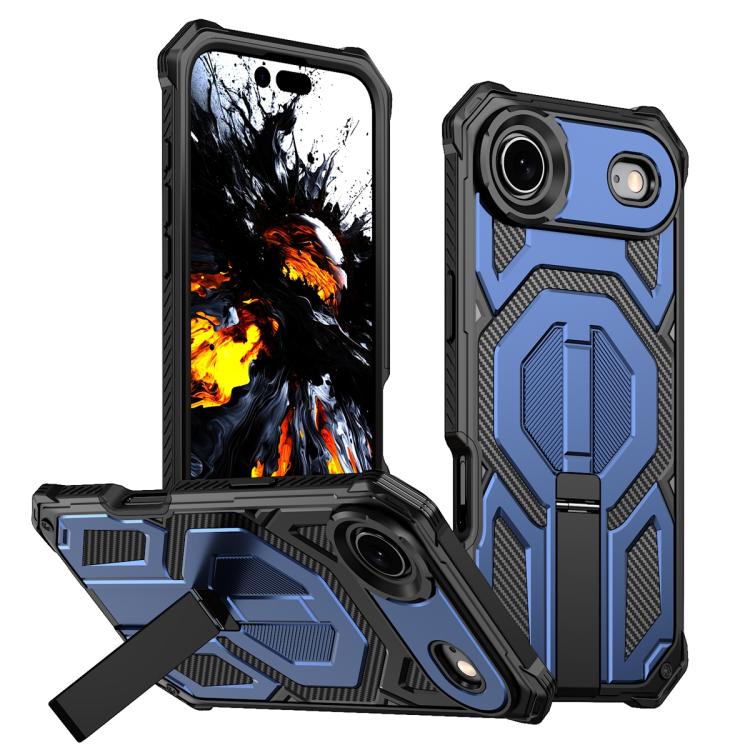 For iPhone Air Hidden Metal Holder Magnetic Shockproof Phone Case(Navy Blue)