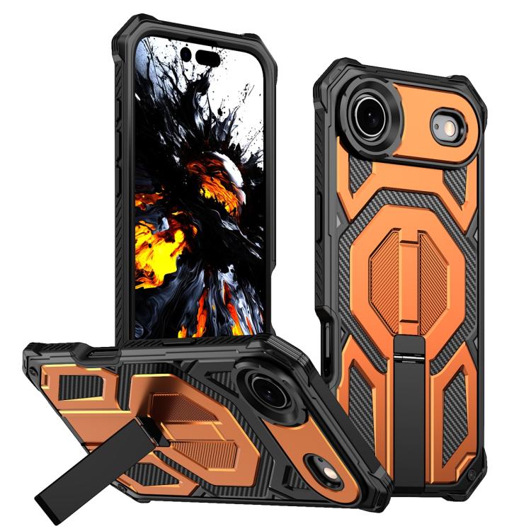 For iPhone Air Hidden Metal Holder Magnetic Shockproof Phone Case(Orange)