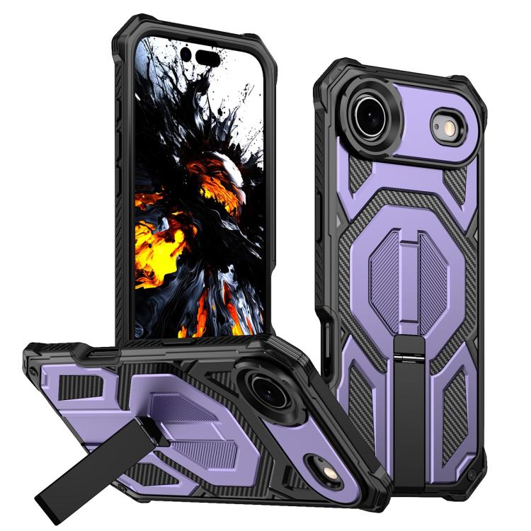 For iPhone Air Hidden Metal Holder Magnetic Shockproof Phone Case(Purple)