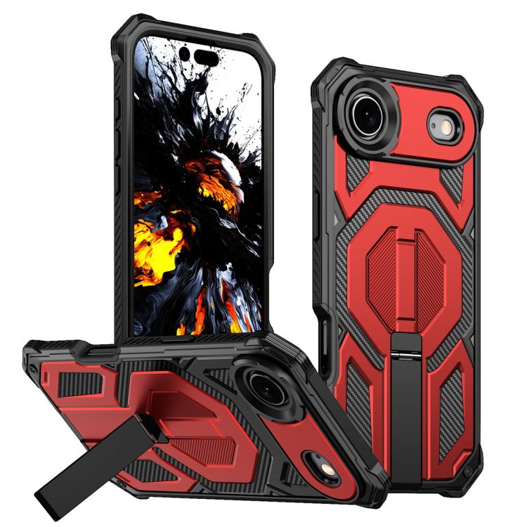 For iPhone Air Hidden Metal Holder Magnetic Shockproof Phone Case(Red)
