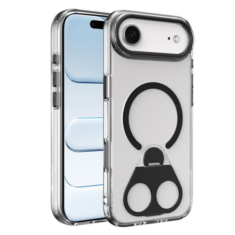 For iPhone Air High Transparent MagSafe TPU Phone Case with 360 Degrees Rotating Ring Holder(Black)