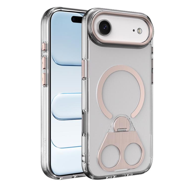 For iPhone Air High Transparent MagSafe TPU Phone Case with 360 Degrees Rotating Ring Holder(Pink)