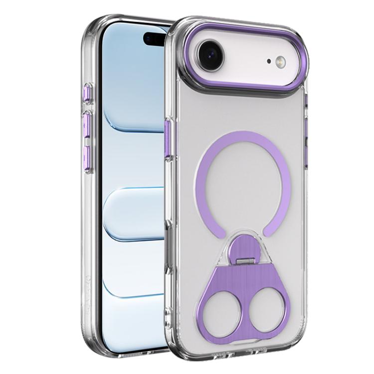 For iPhone Air High Transparent MagSafe TPU Phone Case with 360 Degrees Rotating Ring Holder(Purple)