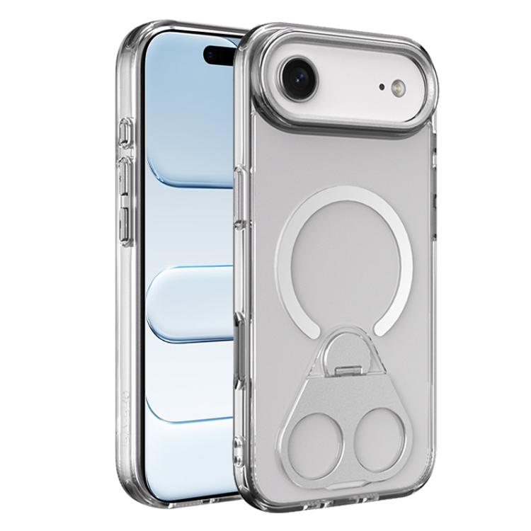 For iPhone Air High Transparent MagSafe TPU Phone Case with 360 Degrees Rotating Ring Holder(Silver)
