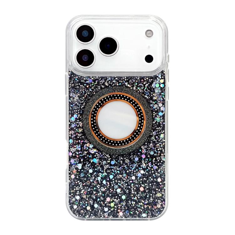 For iPhone Air Hollow Sequins Glitter MagSafe Electroplating Phone Case(Black)
